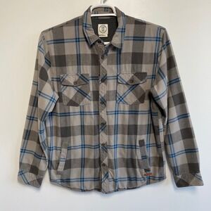 Voyager Plaid Flannel Shirt Jacket Mens Medium Lined Adventure Button Up Shacket